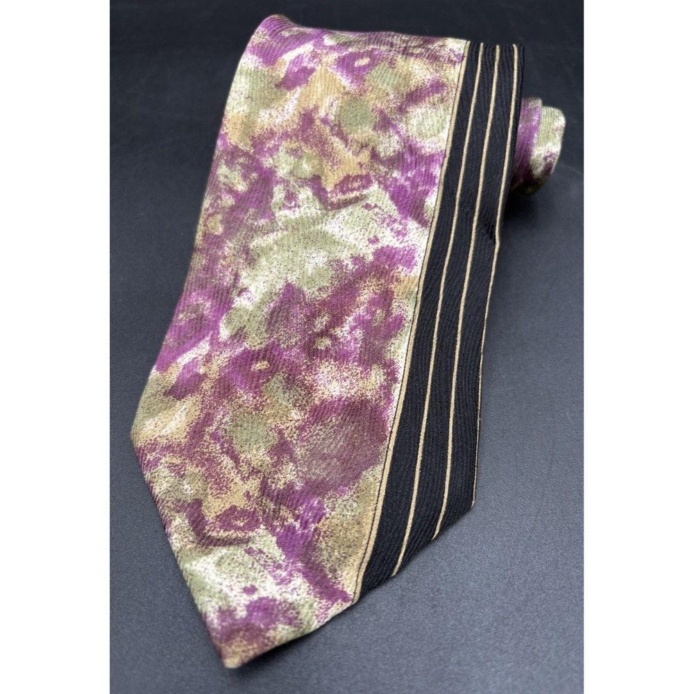 Bachrach Mens Tie Wild Op Art 100% Silk Art Deco Abstract Floral Made Italy GUC